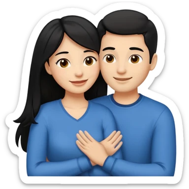 An emoji of a happy couple, the woman has long black hair and a light brown skin tone, while the man has short black hair and a white skin tone. They are in a romantic pose, expressing love and joy with warm facial expressions and affectionate gestures. sticker