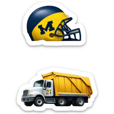 University of Michigan football helmet next to a garbage truck  sticker