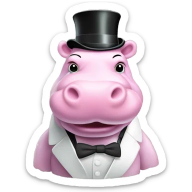 fluffy pink hippo monopoly top hat and money floting around it sticker
