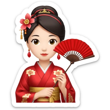 Kimono princess, red kimono with fan sticker