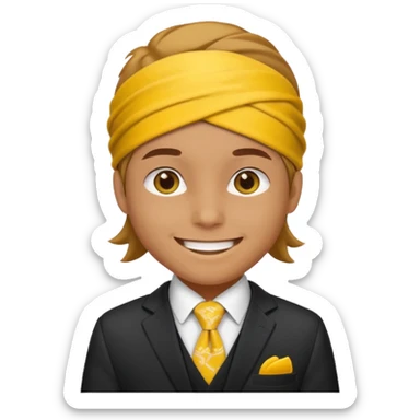 Character wearing yellow bandana and a suit sticker