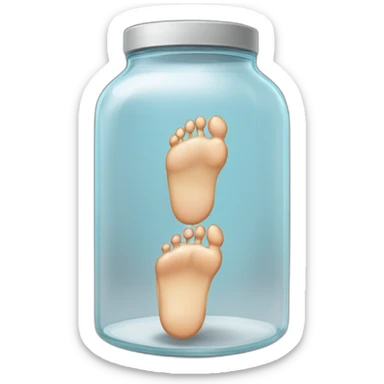 human feet and ankles standing on the floor with an empty transparent jar between them,outside,to the left and to the right,front view sticker