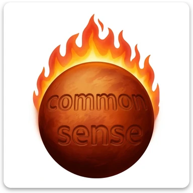 a red burning planet that has the words "common sense" written on it, in a realistic plaet burning style, like the sun sticker