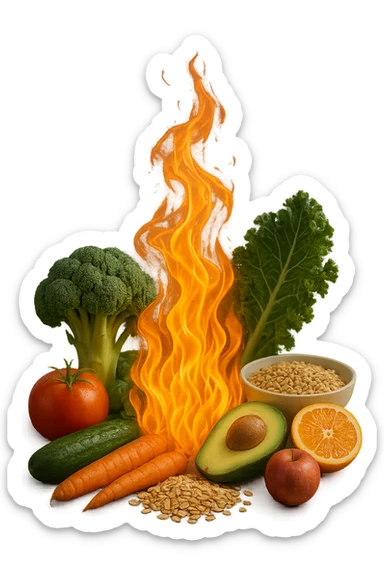 fiamma su cibo sano, metabolismo iperrealistico sticker