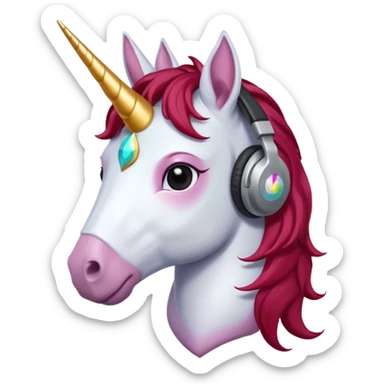 headphone wearing unicorn with dark red hair sticker