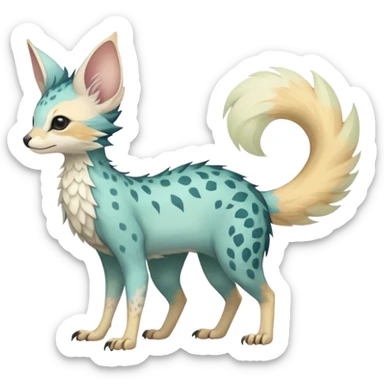Feral Rare Fantasy pastel tropical Vernid-Trico-species by LiLaiRa, random markings, tufted tail, tufted ears, full body sticker