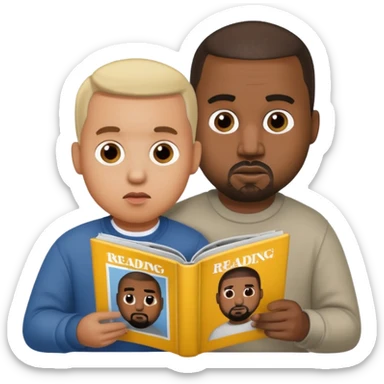 Kanye reading magazine with cousin sticker
