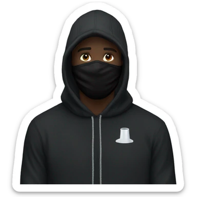 Guy with black Nike skii mask and black essential hoodie over head sticker