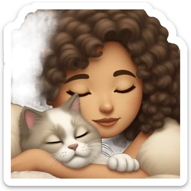 brunette 3b haired beige girl sleeping with her himalayan cat  sticker