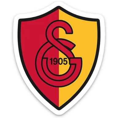 Galatasaray logo, shield shape, dynamic, energetic, red and yellow sticker