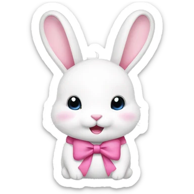 Cute white rabbit with a pink bow on his head sticker