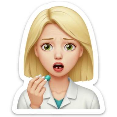 Blond hair woman choking taking a pill sticker