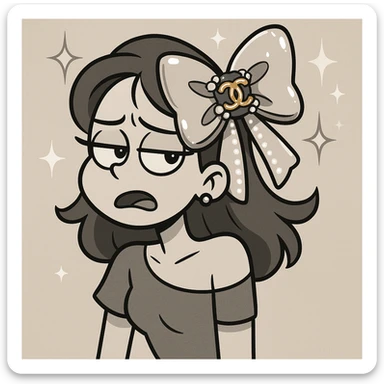 elegant bow with pearls and gold Chanel logo, sparkling effects, glossy, monochrome sticker