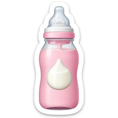 Pink baby bottle with white milk inside of it sticker
