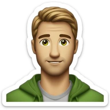 Handsome man with green eyes and brown straight short hair and dimbles sticker