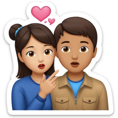 Asian girl blowing kiss to brunette boy  sticker