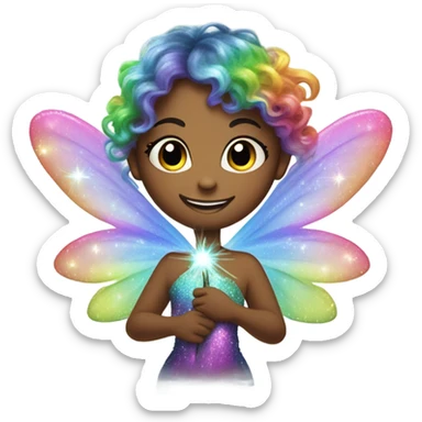Rainbow realistic fairy with wings and pixie dust holding a wand and and tooth sticker