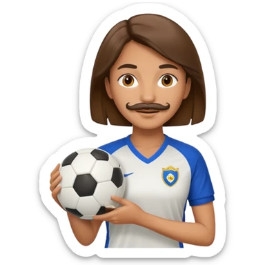 woman soccer player with mustache holding soccer ball sticker