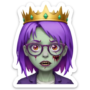 crowned woman zombie with glasses and purple hair  sticker