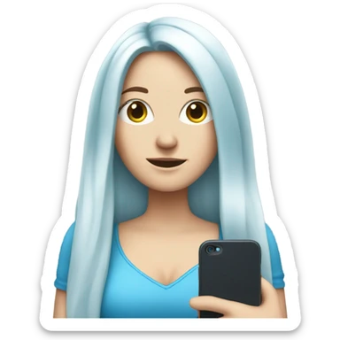 white girl with long blue hair holding a phone in her hands sticker