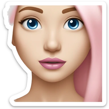 a beautiful girl with very fair skin, blue eyes and bob length straight soft pink hair, with pink lipstick on her lips sticker