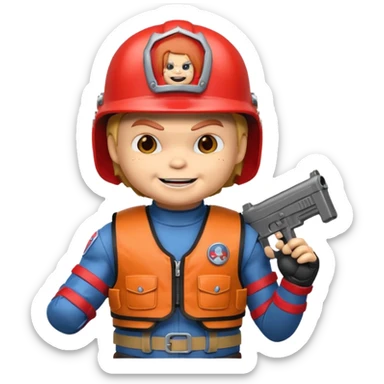 Chucky con casco y chaleco antibalas sticker
