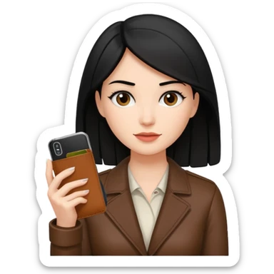 Mujer con cel y cartera  con el pelo negro y color de piel mas blanquita sticker