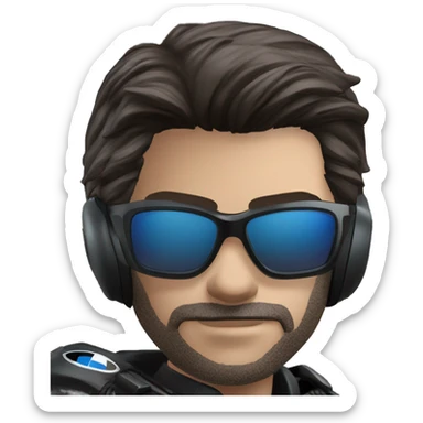 bmw gs 1250 male rider sunglases on bike dark hair blue eyes sticker