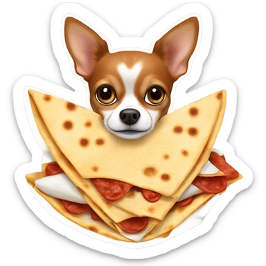 Long-haired reddish brown Chihuahua with white markings eating quesadilla sticker