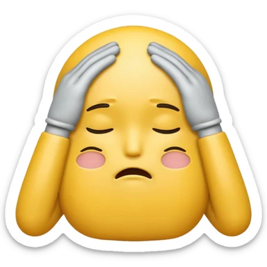 an emoticon holding its head with both hands out of exhaustion sticker