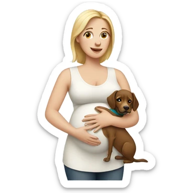 Pregnant white woman with dog sticker