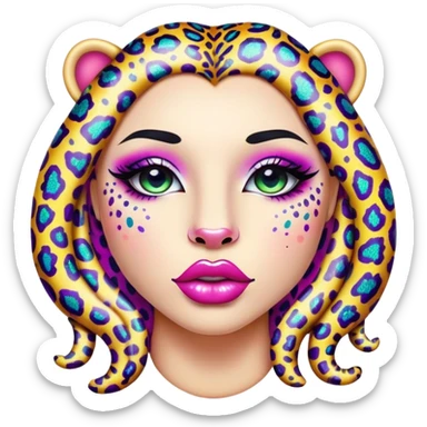 rainbow sparkled leopard print pattern on lush, full lips. Lips only sticker