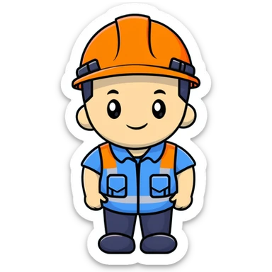 Chinese man wearing orange safety helmet and high visibility vest sticker