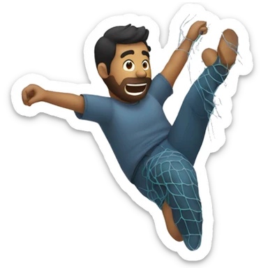 a man falling in a fish net sticker