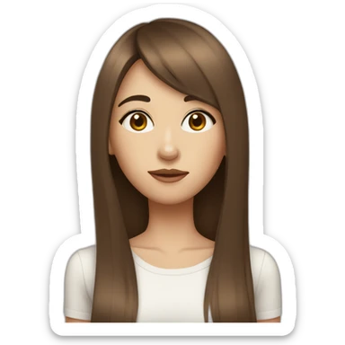 long brown hair skinny girl with long side bangs, thin face and makeup from head to chest sticker