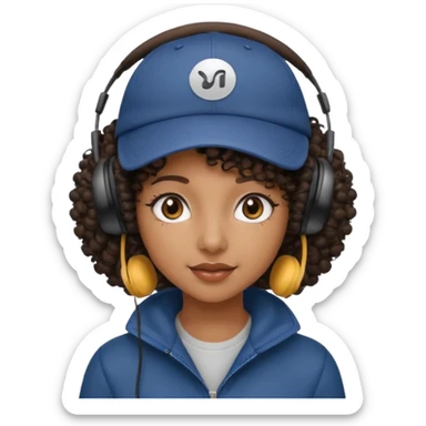 curly haired with headphones in and  black girl with cap sticker