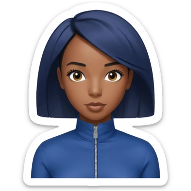 Kelly Rowland with short jet black hair, indigo outfit sticker