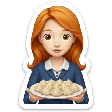 holding dumpling plate ginger woman long hair sticker