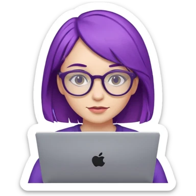 Mädchen mit lila Haaren und Computer und Brille sticker