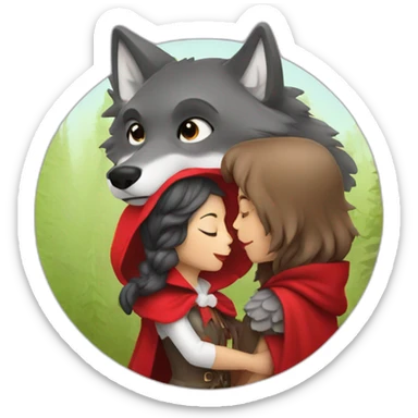 little red riding hood kissing wolf sticker