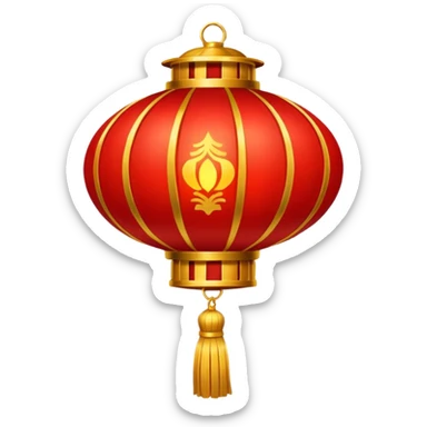 A red lantern with gold tassels glowing softly. sticker