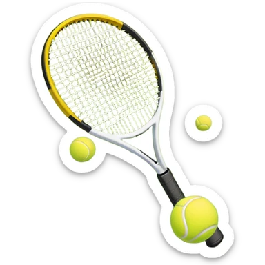 A tennis racket and ball on a grass or hardcourt surface, symbolizing the sport. The racket has a sleek design with tightly strung strings, while the bright tennis ball rests nearby, capturing the essence of precision, agility, and competition. sticker