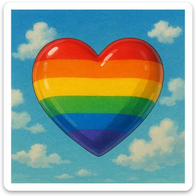 rainbow pride heart, ghibli style, no text, glossy look sticker
