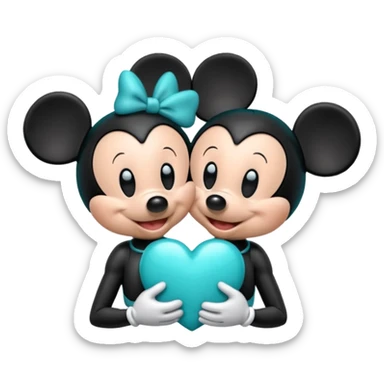 Mickey and Minnie with a teal blue heart  sticker