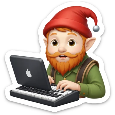 A little ginger gnome with a keyboard in his mouth sticker