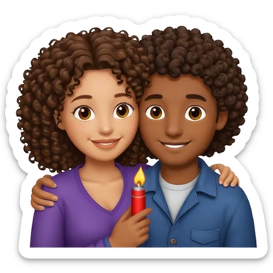 cuddling couple, male with lighter skin , deep brownskin girl with curly hair sticker
