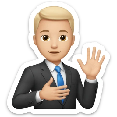 The businessman extends his hand to the side, as if he is about to give something. sticker