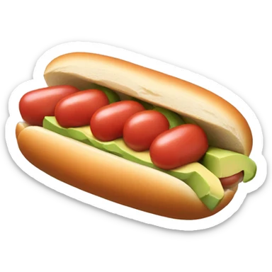 one hotdog with diced tomato, smash avocado and zigzagging mayonnaise sticker