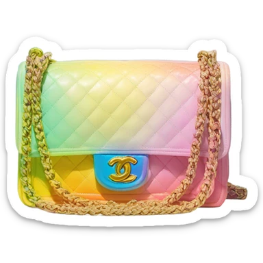 Front facing Cuba collection Chanel boy bag with Rainbow diagonal ombré with pastel pink, yellow and blue sticker