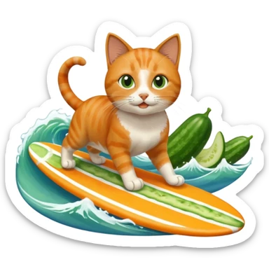 make me a cat thats surfing and eating a cucumber at the same time  sticker